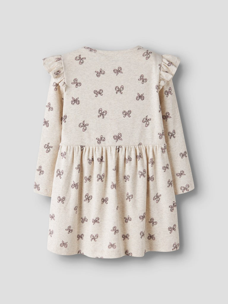 Klänning Rulies Långärmad Ribbad Rosetter Beige