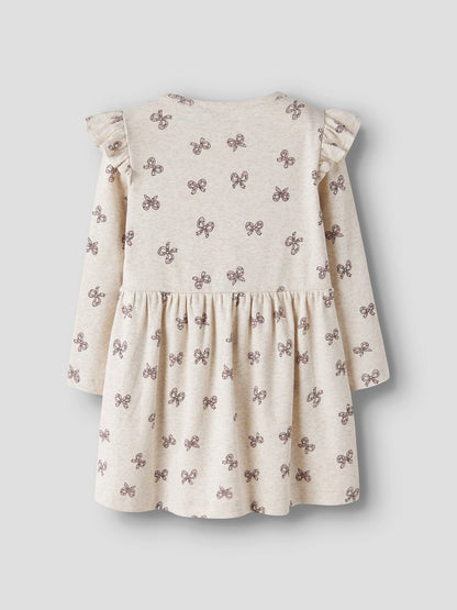 Klänning Rulies Långärmad Ribbad Rosetter Beige
