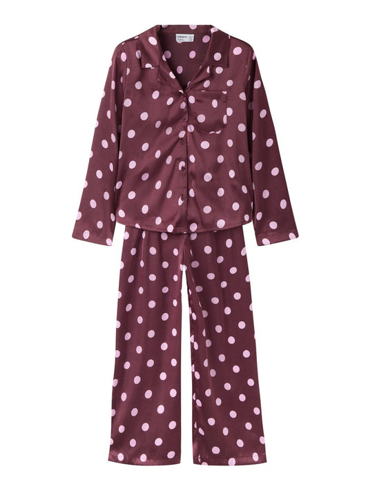 Glansigt Pyjamas-set Prickar Vinröd
