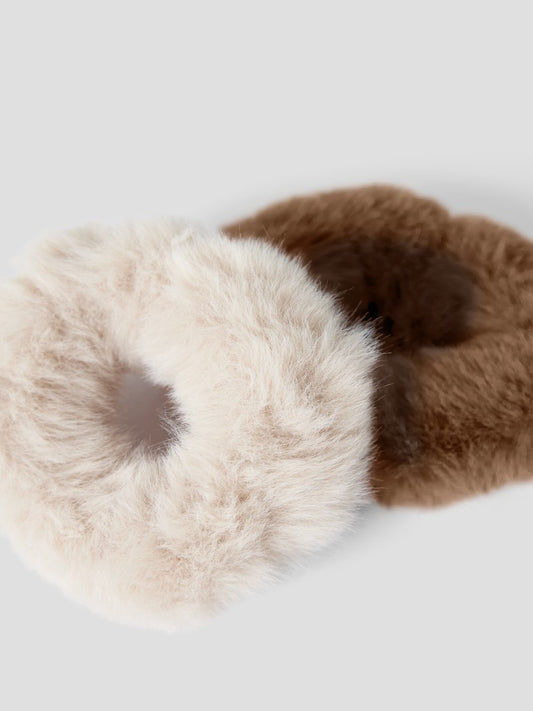 Scrunchie 2-p Fluffig Brun/Beige