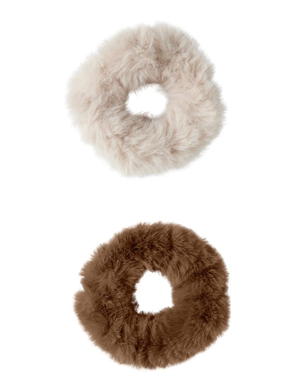 Scrunchie 2-p Fluffig Brun/Beige