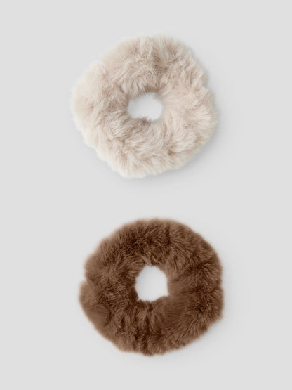 Scrunchie 2-p Fluffig Brun/Beige