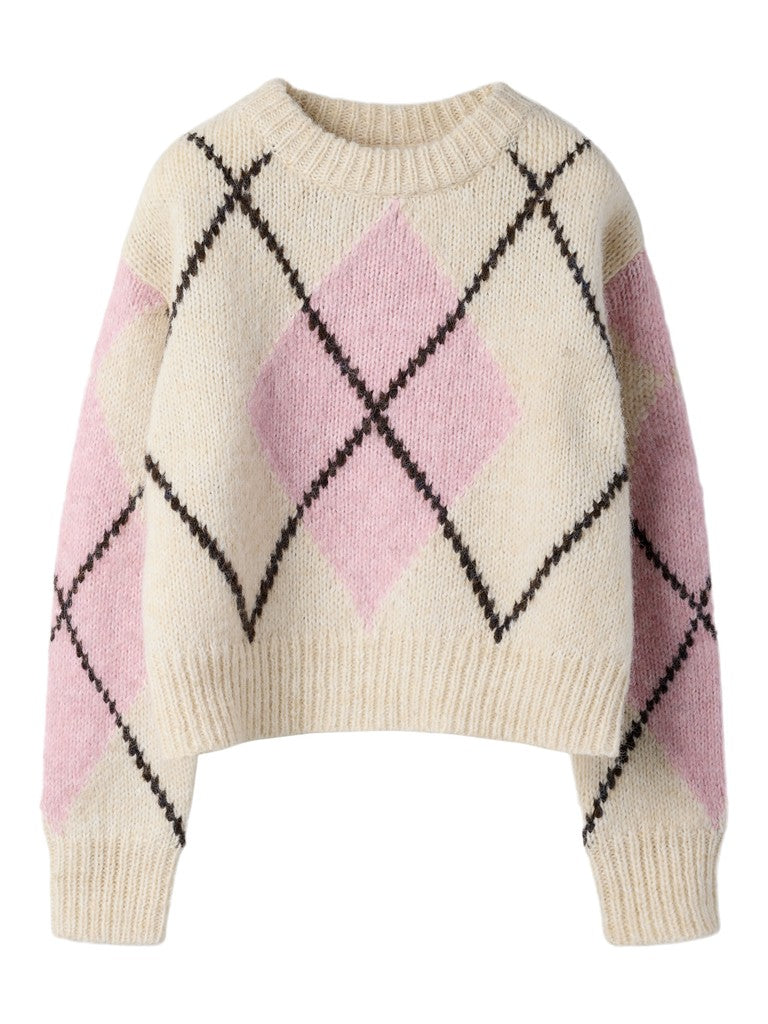 Stickad Tröja Noreen Mönstrad Beige/Rosa