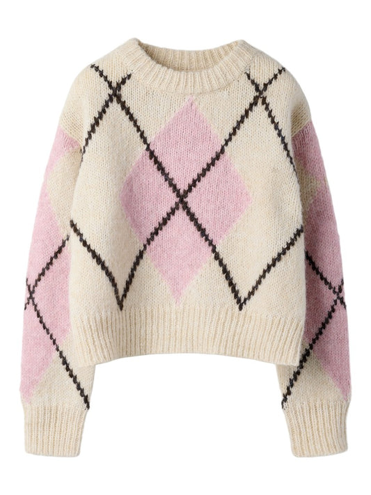 Stickad Tröja Noreen Mönstrad Beige/Rosa