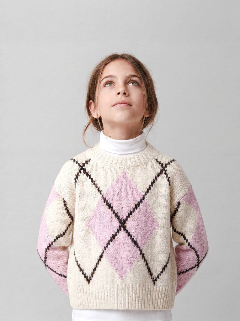 Stickad Tröja Noreen Mönstrad Beige/Rosa