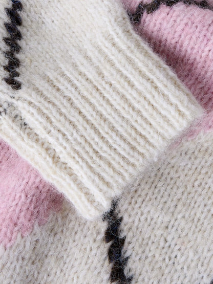 Stickad Tröja Noreen Mönstrad Beige/Rosa
