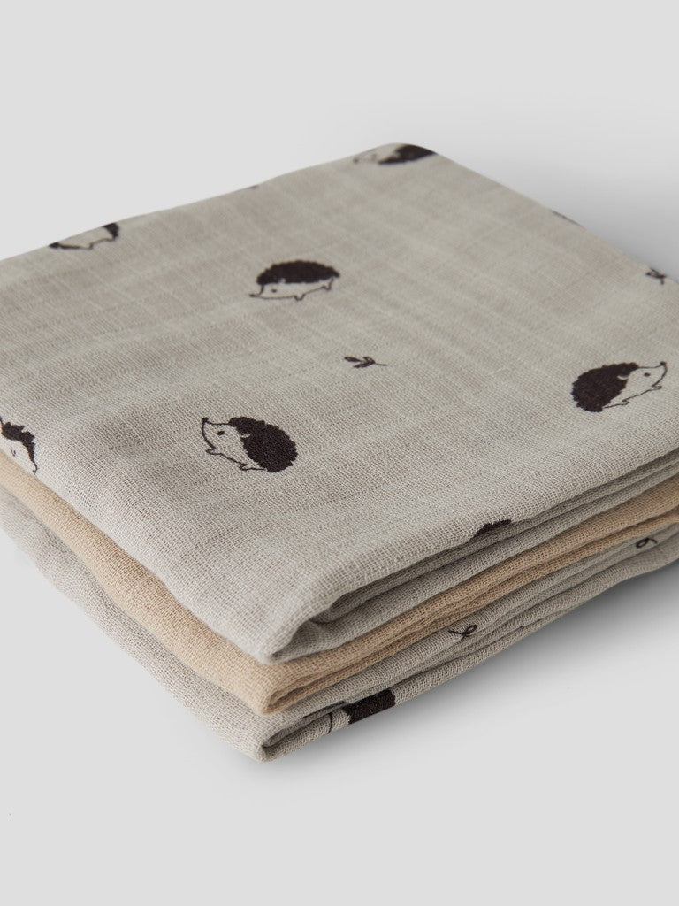 Muslinfiltar / Nappies 3-pack Igelkottar Ohappy Beige