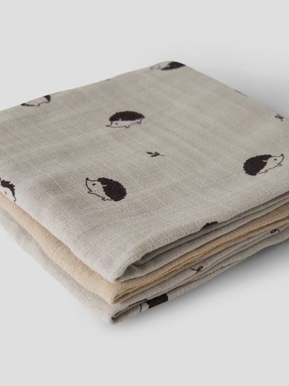 Muslinfiltar / Nappies 3-pack Igelkottar Ohappy Beige