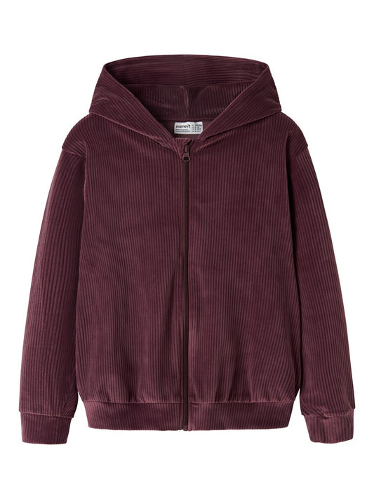 Hoodie Veloa Ribbad Velour K Vinröd
