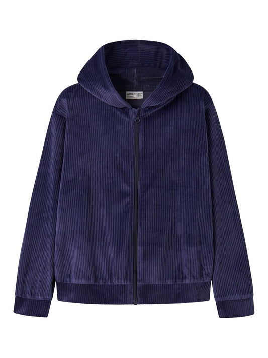 Hoodie Veloa Ribbad Velour K Blå