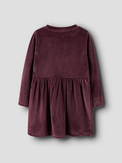 Klänning Veloa Långärmad M Ribbad Velour Vinröd