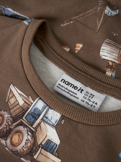Sweattröja Grävmaskin Lastbil Lyftkran Traktor Nelson Beige