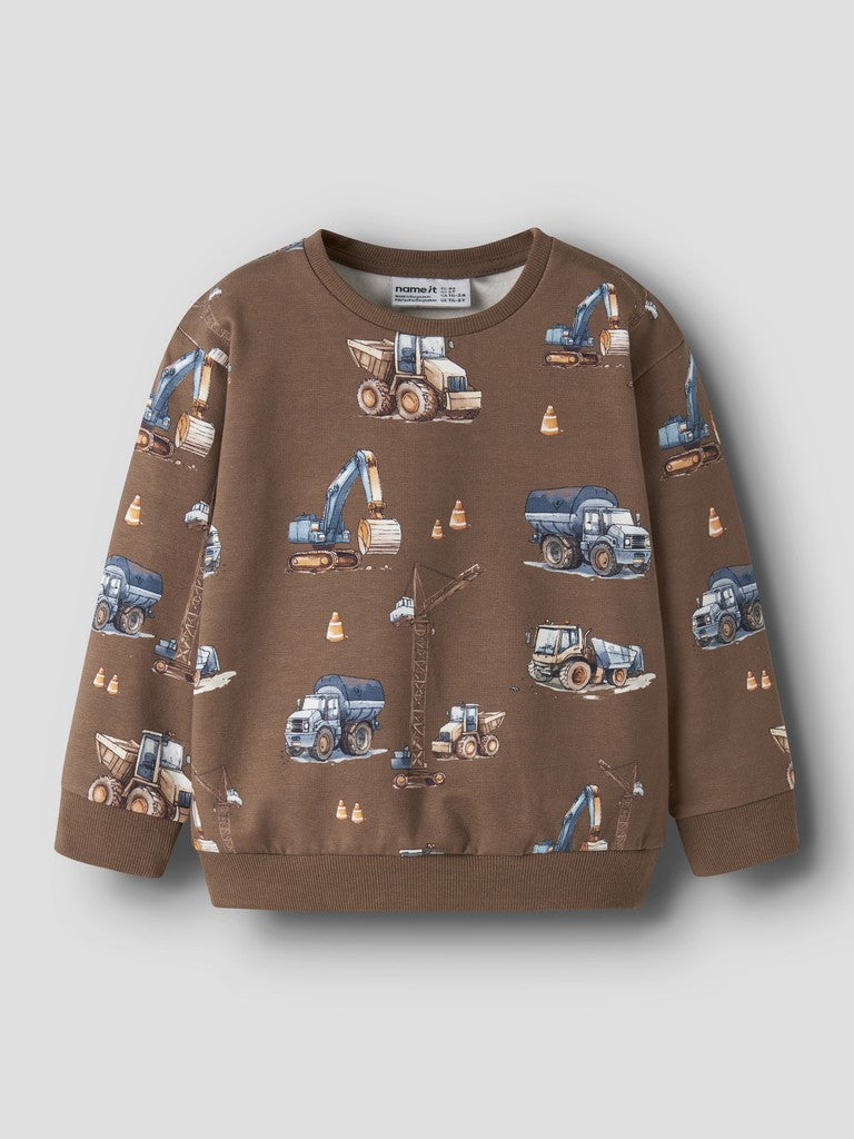 Sweattröja Grävmaskin Lastbil Lyftkran Traktor Nelson Beige