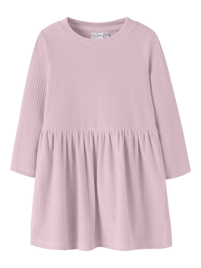 Klänning Veloa Långärmad Ribbad Velour Rosa