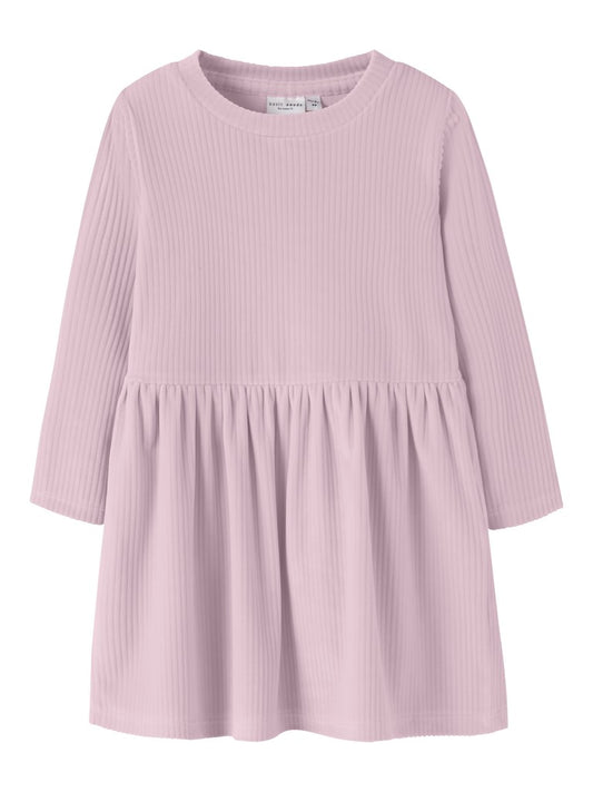 Klänning Veloa Långärmad Ribbad Velour Rosa