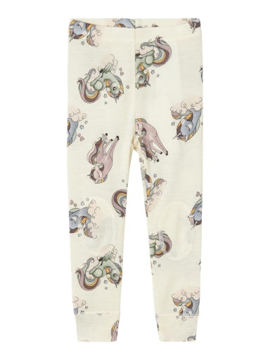 Leggings Merinoull Willitus Mönster Unicorn Regnbåge Beige