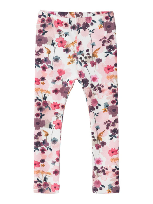 Leggings Lalou Blommor Vit/Rosa/Vinröd