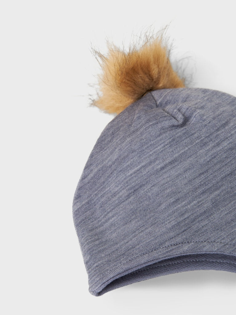 Mössa Merinoull/Bomull Wuppo Enfärgad Blå