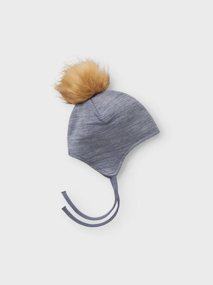 Mössa Merinoull/Bomull Wuppo Enfärgad Blå