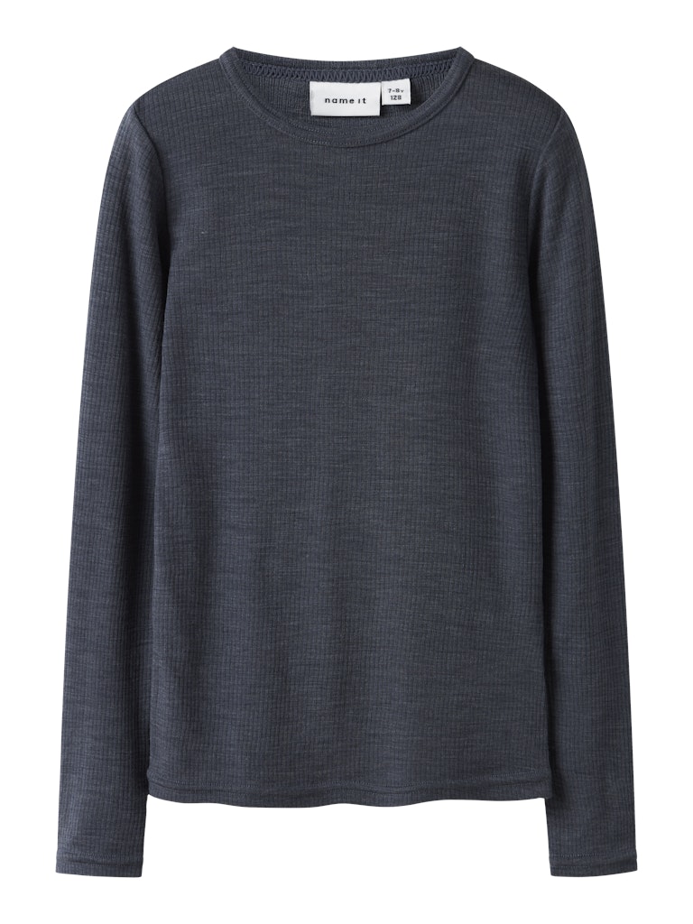 Topp Merinoull Wax K Ribbad Enfärgad Blå