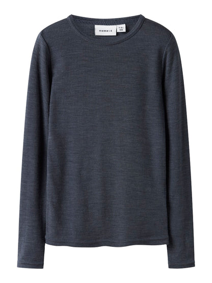 Topp Merinoull Wax K Ribbad Enfärgad Blå