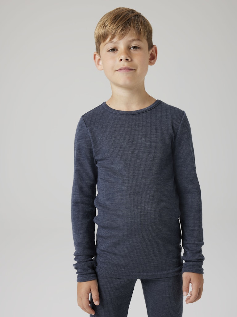 Topp Merinoull Wax K Ribbad Enfärgad Blå