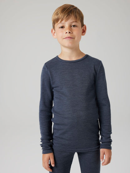 Topp Merinoull Wax K Ribbad Enfärgad Blå