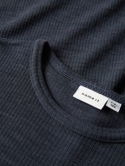 Topp Merinoull Wax K Ribbad Enfärgad Blå