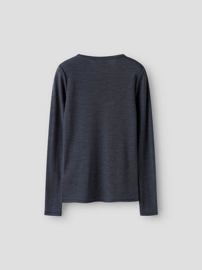 Topp Merinoull Wax K Ribbad Enfärgad Blå