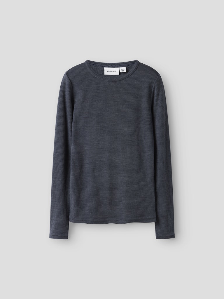 Topp Merinoull Wax K Ribbad Enfärgad Blå