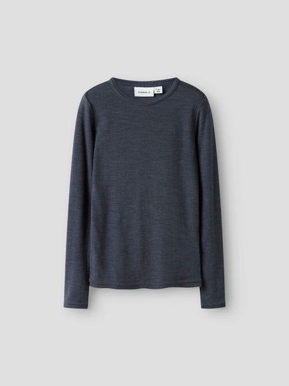 Topp Merinoull Wax K Ribbad Enfärgad Blå