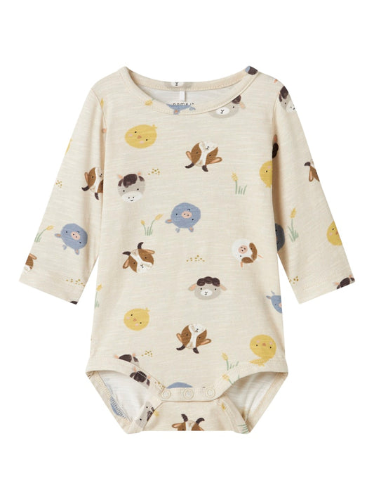 Långärmad Body Djur Larm Beige