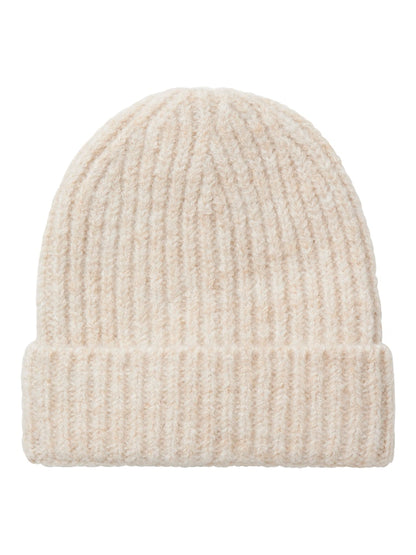 Mössa Ribbstickad Enfärgad Beige