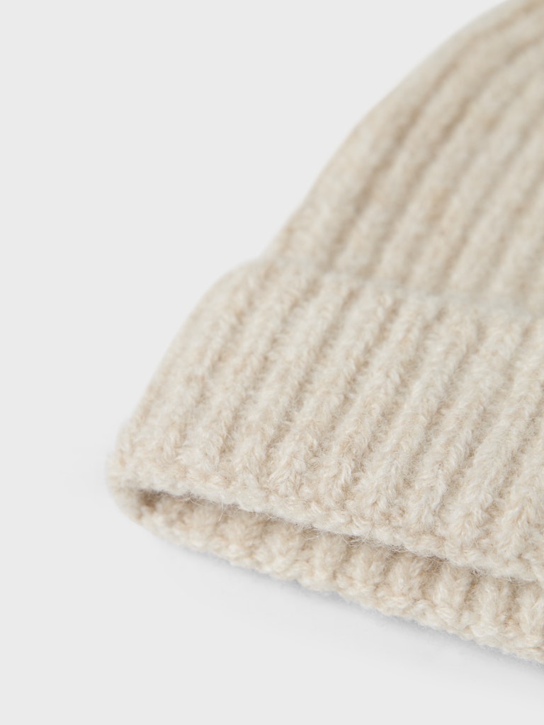 Mössa Ribbstickad Enfärgad Beige