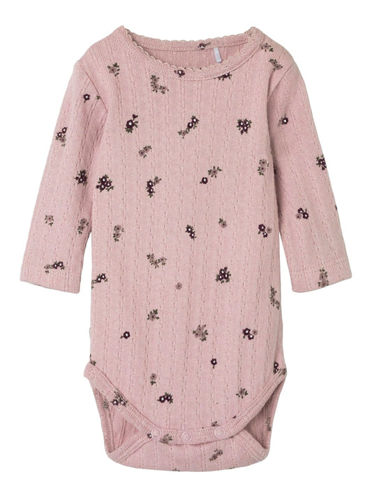 Body Lower Långärmad Blommor Rosa
