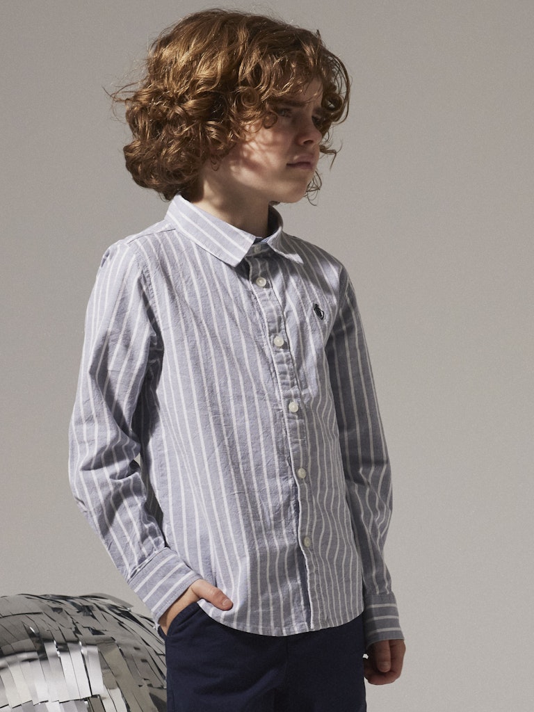 Långärmad Skjorta Rekid Ränder Blå/Vit