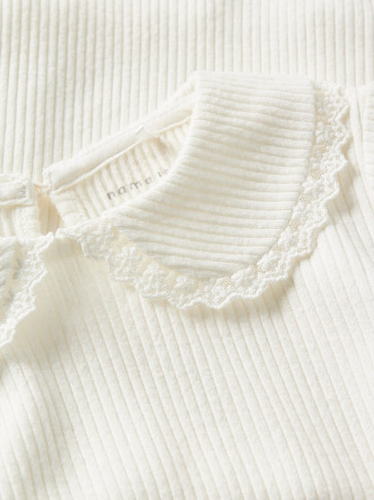 Topp Långärmad Krage Ribbad Baila Vit