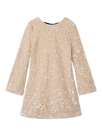 Paljettklänning Rusitta Långärmad Beige