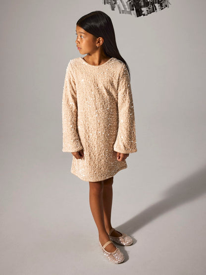 Paljettklänning Rusitta Långärmad Beige
