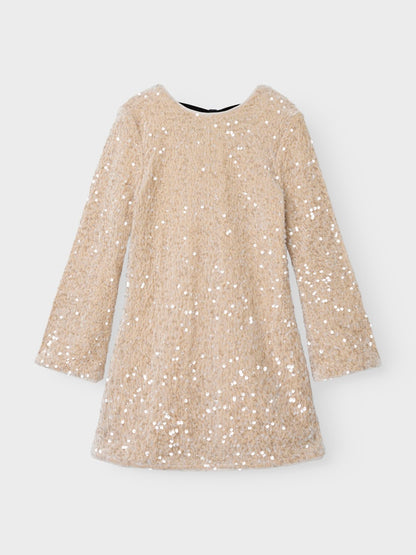 Paljettklänning Rusitta Långärmad Beige