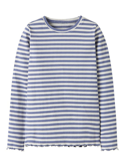 Långärmad Topp Ribbad Randig Vemma Blå/Vit