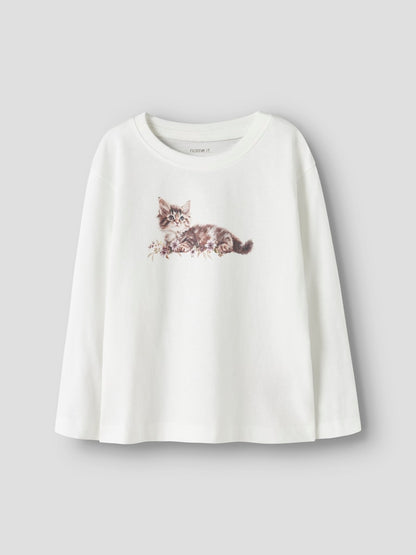 Långärmad Topp Votea Katt Vit