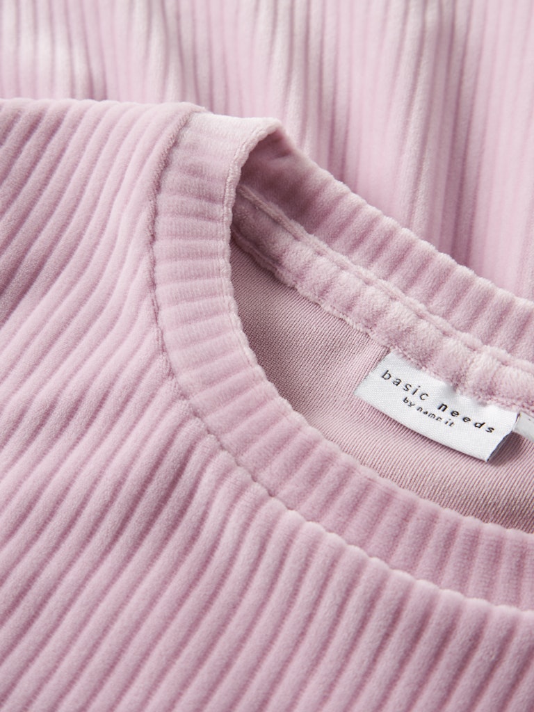 Klänning Veloa Långärmad Ribbad Velour Rosa