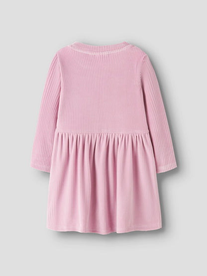 Klänning Veloa Långärmad Ribbad Velour Rosa