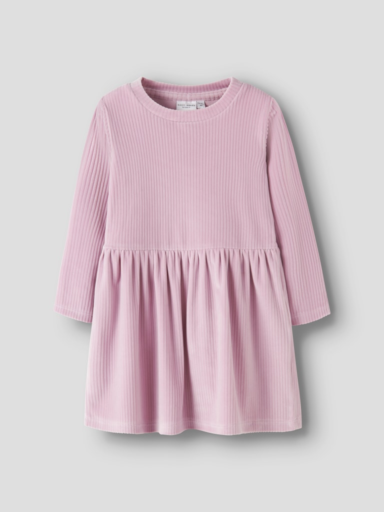 Klänning Veloa Långärmad Ribbad Velour Rosa