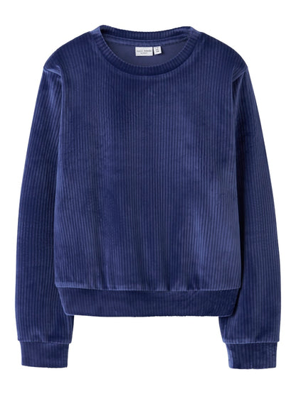 Tröja Veloa Ribbad Velour Blå