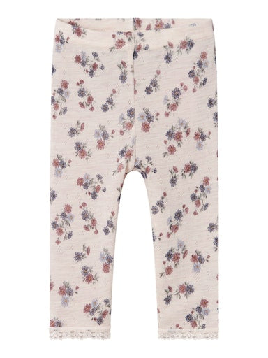 Leggings Merinoull Wang Mönster Blommor Rosa