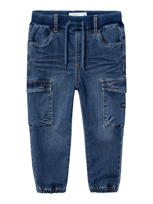 Mjuka Jeans Ben Baggy Cargo Benfickor Mörk Tvätt Blå