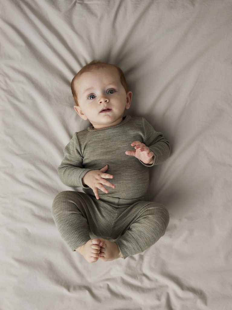 Legging Merinoull Wax Ribbad Enfärgad Grön