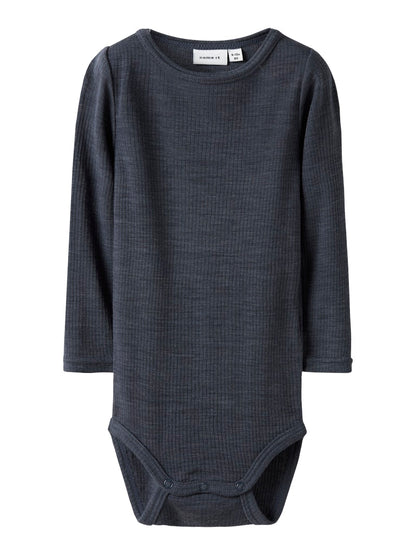 Body Merinoull Wax Ribbad Enfärgad Blå